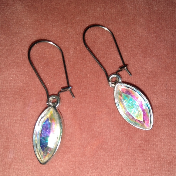 Rainbow Marquis Sparkle Charm Earrings AB Aurora Borealis Rhinestone Minimalist - Picture 3 of 8